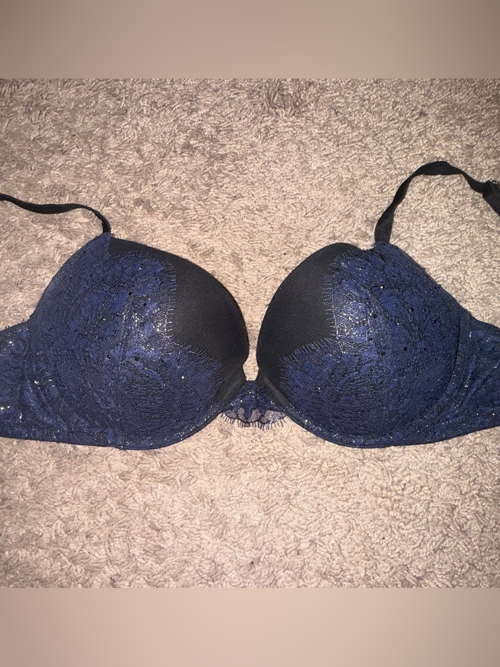 Victoria's Secret Very Sexy Navy Lace Push-Up Bra with Black Accents